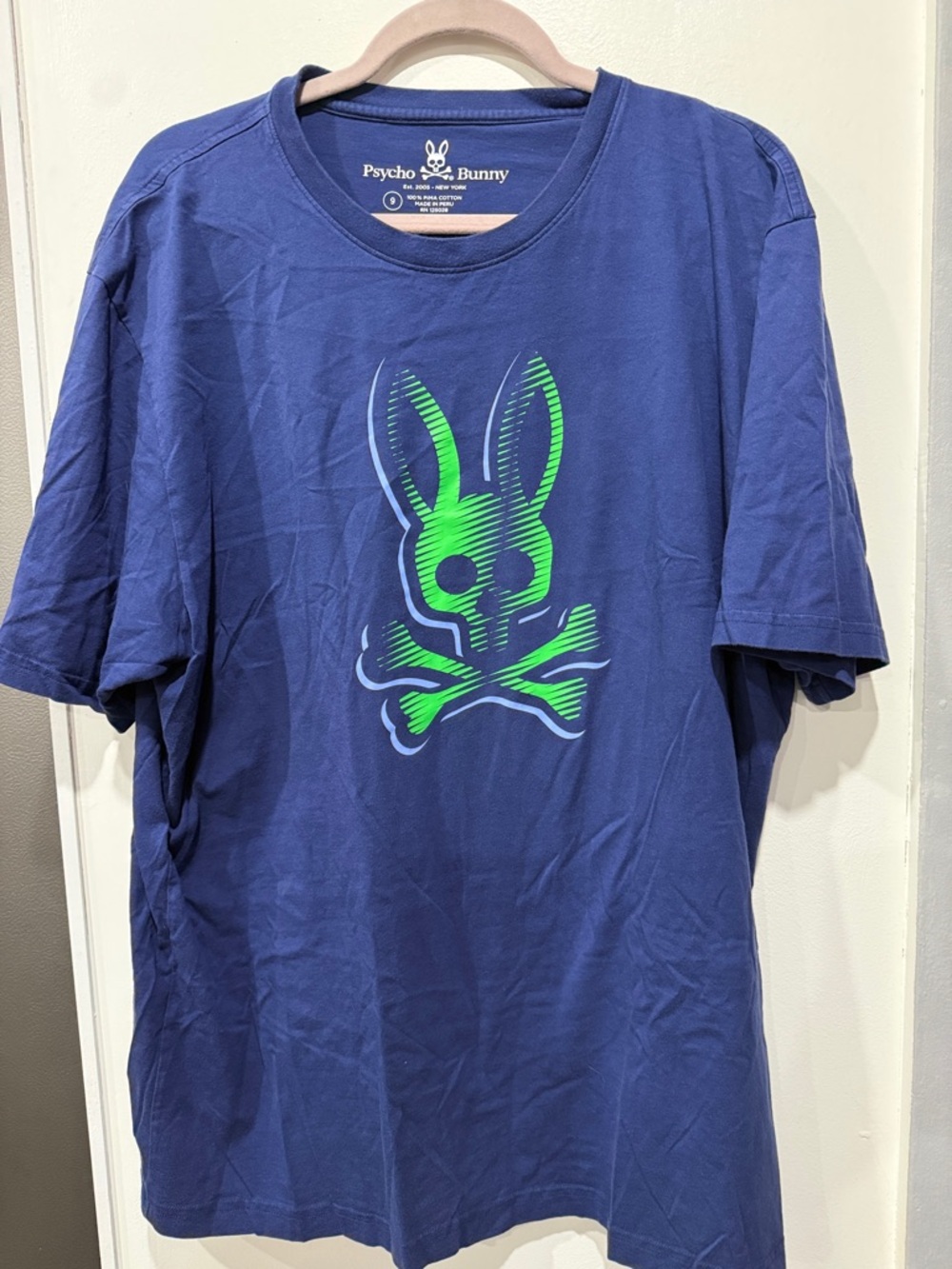 Psycho Bunny Royal Blue Short-Sleeve Tee with Neon Green Logo